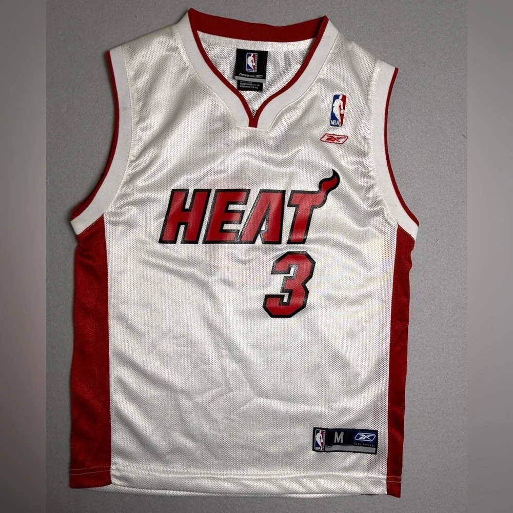 Dwayne Wade # 3 Miami Heat M Youth Reebok White Red Jersey Sz Medium (10-12) NBA